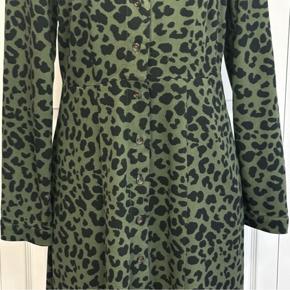 Chadwicks Green & Black Leopard Animal Print Button Down Shirt Dress 8P - Picture 8 of 16